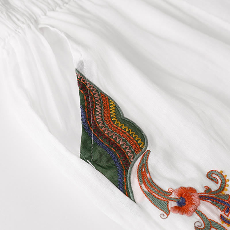 Pantalon large d'été en coton et lin double épaisseur avec broderie Buddha Stones et poches pour femme - image 26