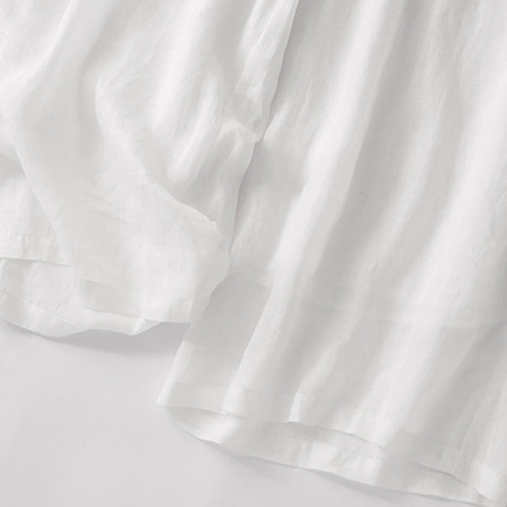 Pantalon large d'été en coton et lin double épaisseur avec broderie Buddha Stones et poches pour femme