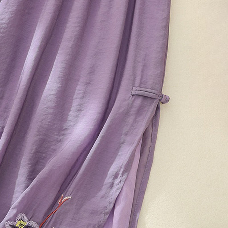 Pantalon large en coton et lin pour femme, broderie artistique de Buddha Stones, double épaisseur, grenouille chinoise, bouton fendu - image 13