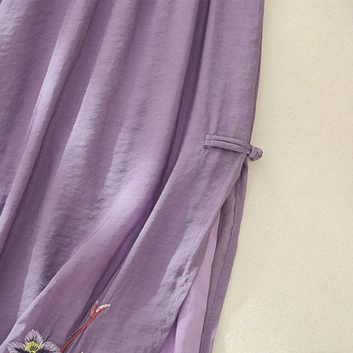 Pantalon large en coton et lin pour femme, broderie artistique de Buddha Stones, double épaisseur, grenouille chinoise, bouton fendu - image 13