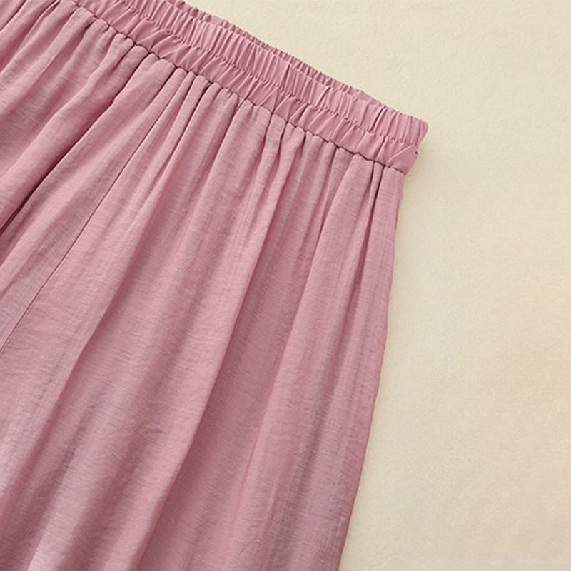 Pantalon large en coton et lin pour femme, broderie artistique de Buddha Stones, double épaisseur, grenouille chinoise, bouton fendu