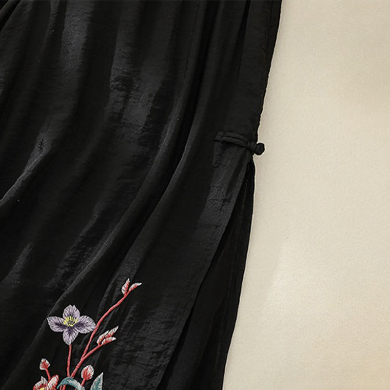 Pantalon large en coton et lin pour femme, broderie artistique de Buddha Stones, double épaisseur, grenouille chinoise, bouton fendu - image 17