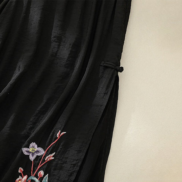 Pantalon large en coton et lin pour femme, broderie artistique de Buddha Stones, double épaisseur, grenouille chinoise, bouton fendu - image 17