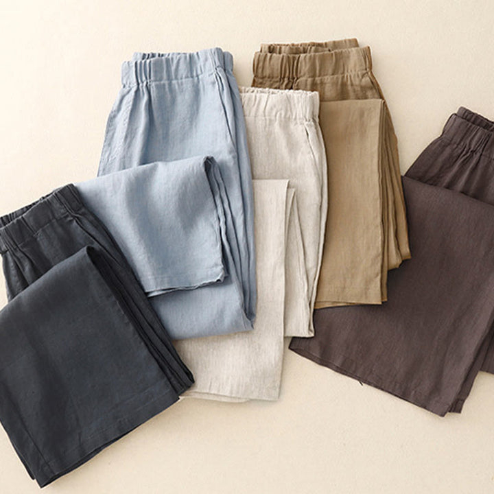 Pantalon large en coton et lin uni avec poches pour femme Buddha Stones