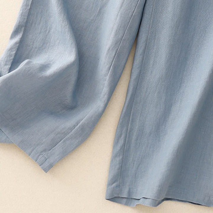 Pantalon large en coton et lin uni avec poches pour femme Buddha Stones