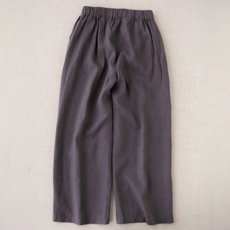 Pantalon large en coton et lin uni avec poches pour femme Buddha Stones