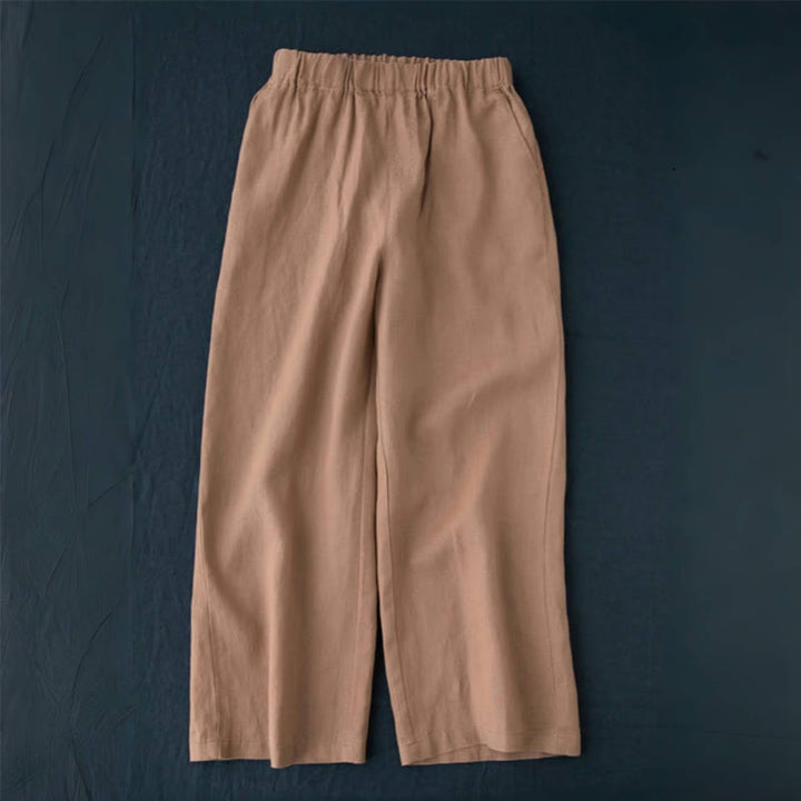 Pantalon large en coton et lin uni avec poches pour femme Buddha Stones