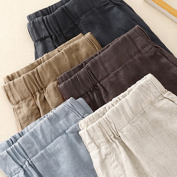 Pantalon large en coton et lin uni avec poches pour femme Buddha Stones