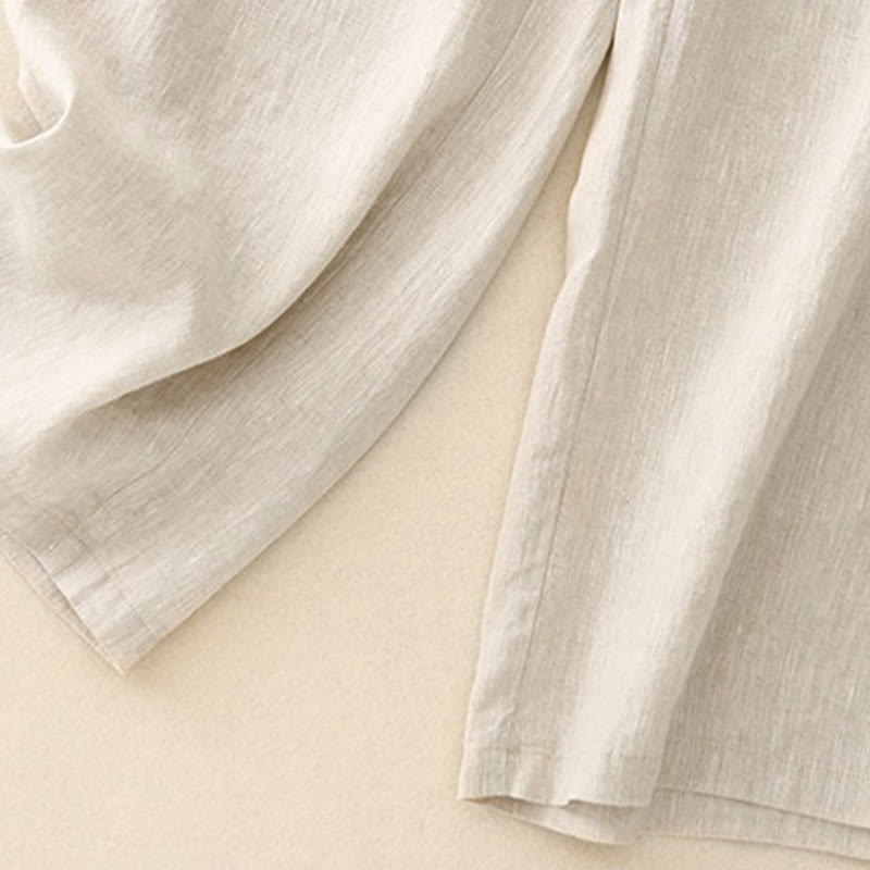 Pantalon large en coton et lin uni avec poches pour femme Buddha Stones