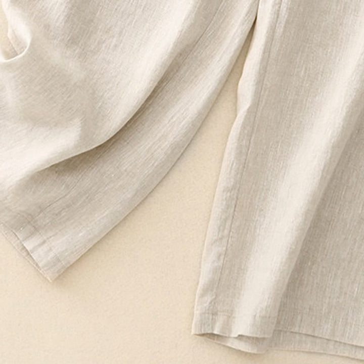 Pantalon large en coton et lin uni avec poches pour femme Buddha Stones