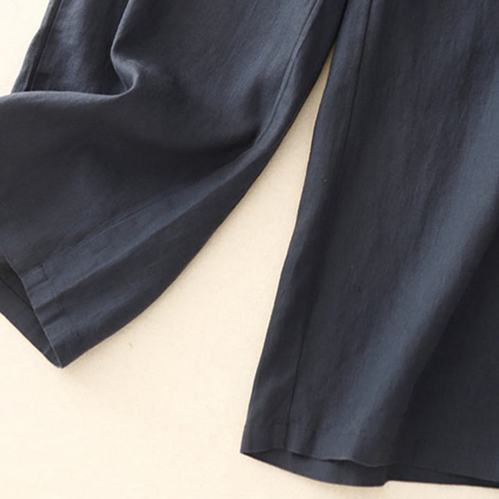 Pantalon large en coton et lin uni avec poches pour femme Buddha Stones