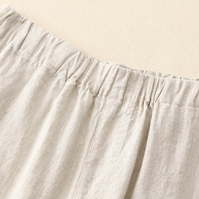 Pantalon large en coton et lin uni avec poches pour femme Buddha Stones