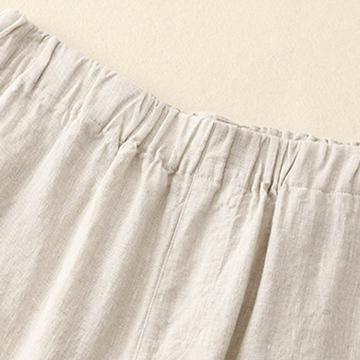 Pantalon large en coton et lin uni avec poches pour femme Buddha Stones