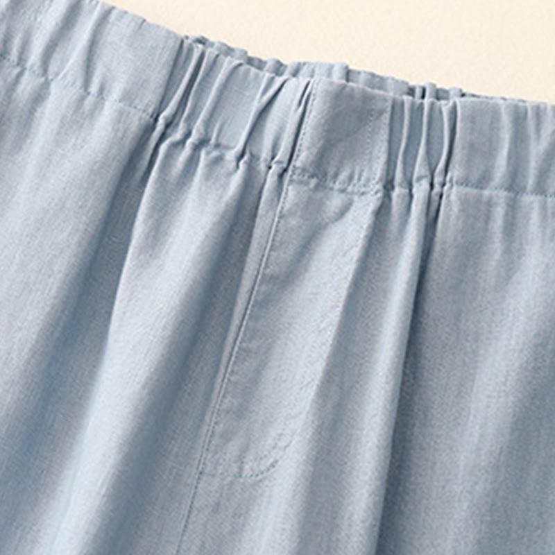 Pantalon large en coton et lin uni avec poches pour femme Buddha Stones