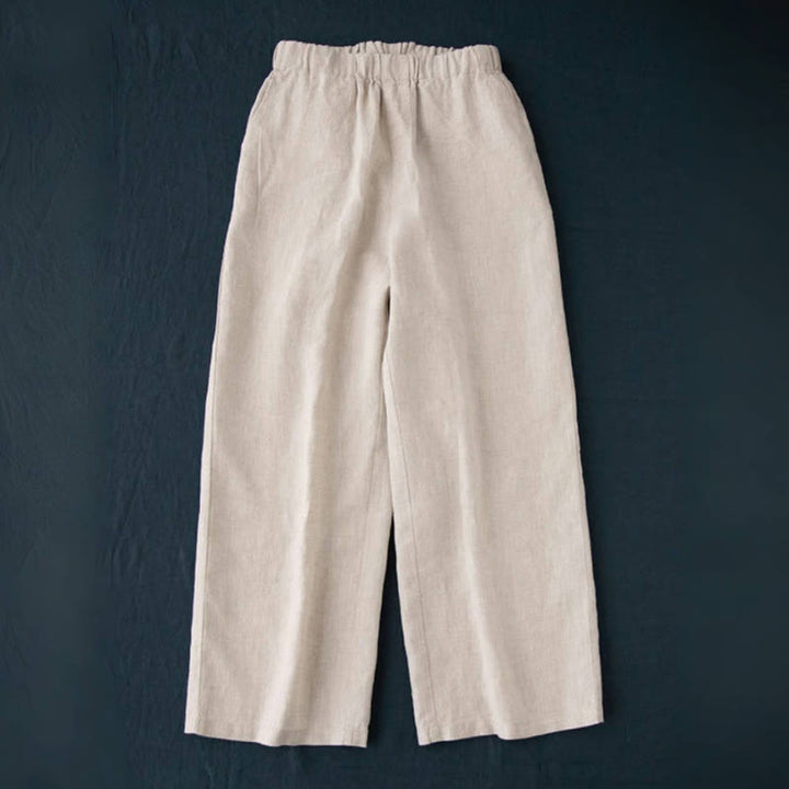 Pantalon large en coton et lin uni avec poches pour femme Buddha Stones