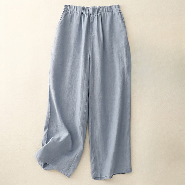 Pantalon large en coton et lin uni avec poches pour femme Buddha Stones