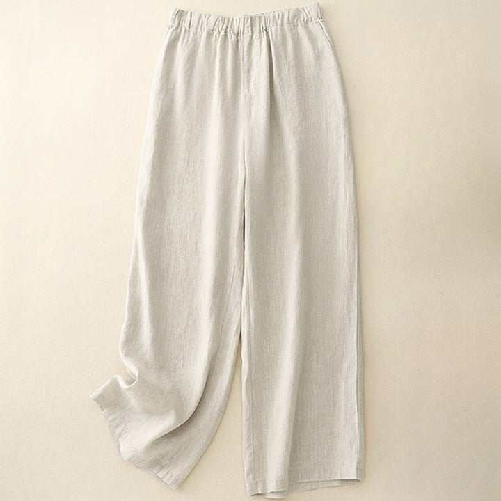 Pantalon large en coton et lin uni avec poches pour femme Buddha Stones