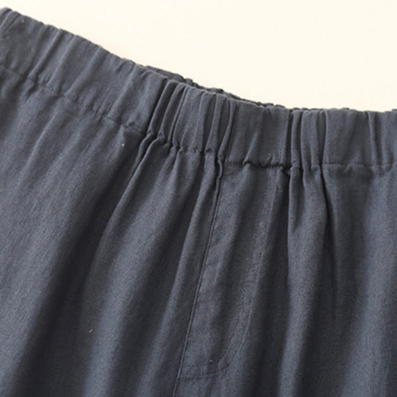 Pantalon large en coton et lin uni avec poches pour femme Buddha Stones