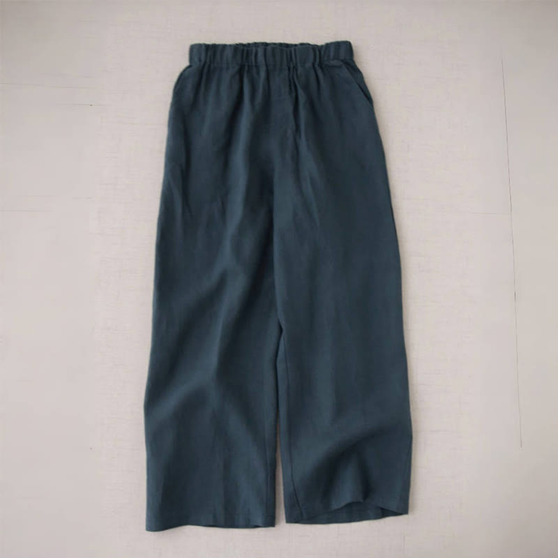 Pantalon large en coton et lin uni avec poches pour femme Buddha Stones