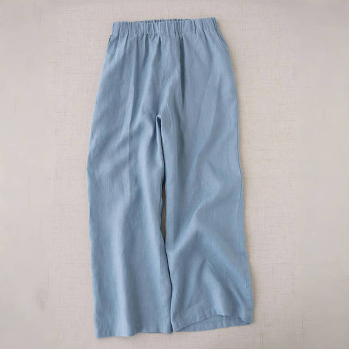 Pantalon large en coton et lin uni avec poches pour femme Buddha Stones