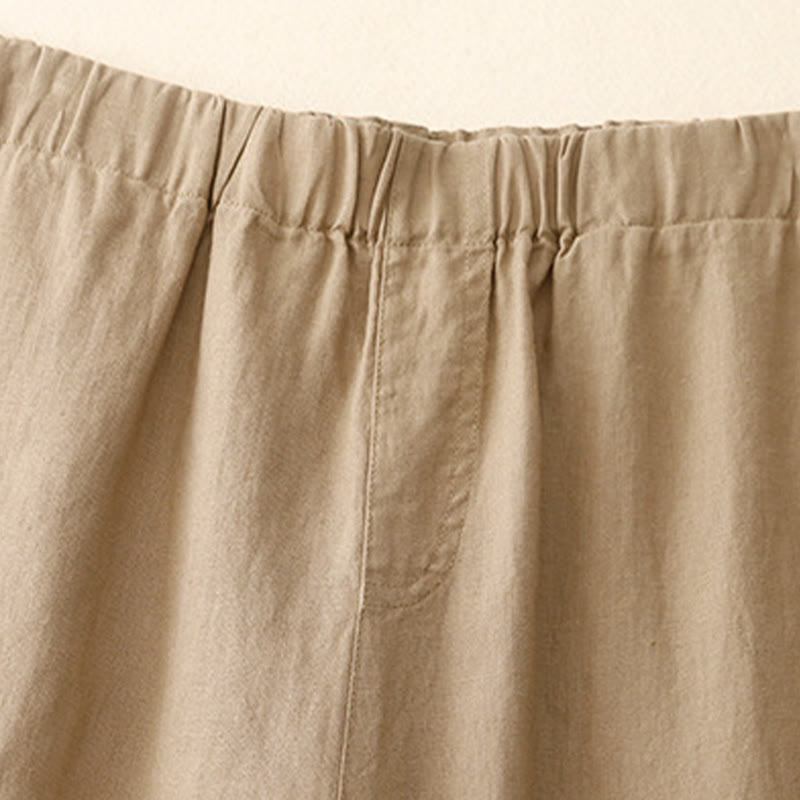 Pantalon large en coton et lin uni avec poches pour femme Buddha Stones