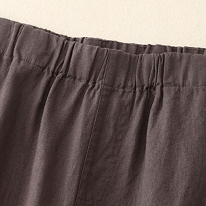 Pantalon large en coton et lin uni avec poches pour femme Buddha Stones
