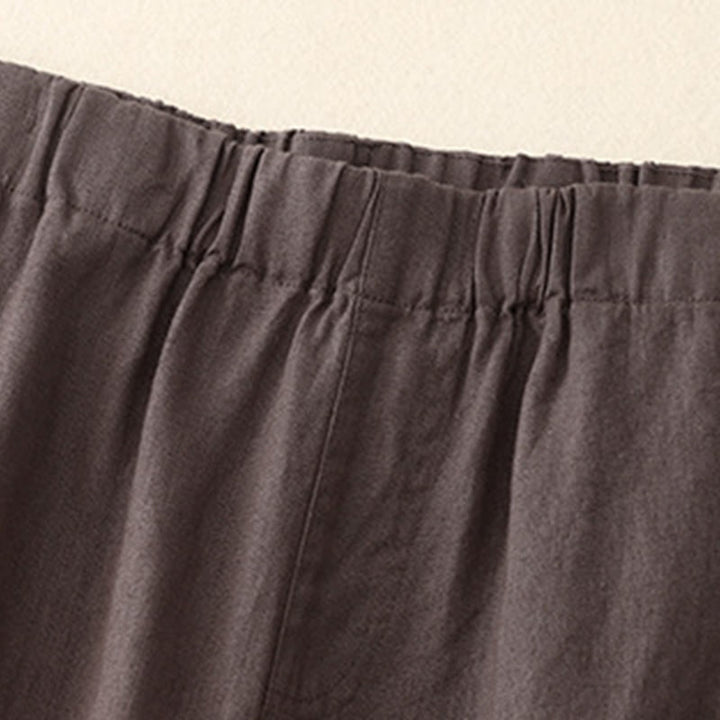Pantalon large en coton et lin uni avec poches pour femme Buddha Stones