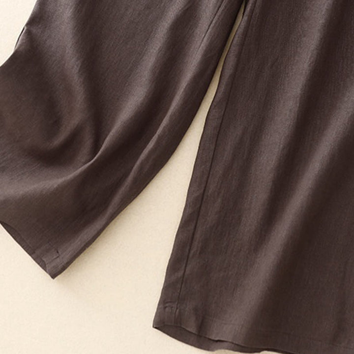 Pantalon large en coton et lin uni avec poches pour femme Buddha Stones