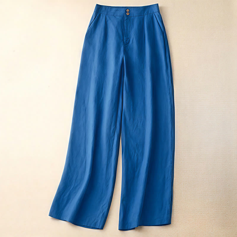 Pantalon large en lin pour femme, style décontracté et simple, avec poches zippées, motif Buddha Stones , été - Bleu royal - US8-10，UK/AU12-14，EU40-42 (2XL) - image 17
