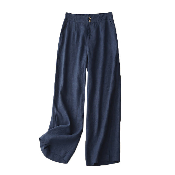 Pantalon large en lin pour femme, style décontracté et simple, avec poches zippées, motif Buddha Stones , été - image 61