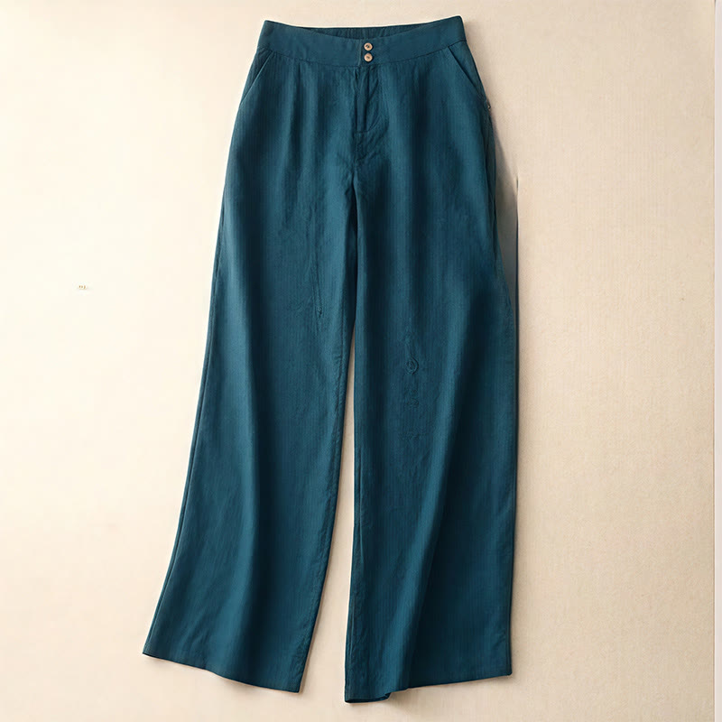 Pantalon large en lin pour femme, style décontracté et simple, avec poches zippées, motif Buddha Stones , été - Sarcelle - US8-10，UK/AU12-14，EU40-42 (2XL) - image 1