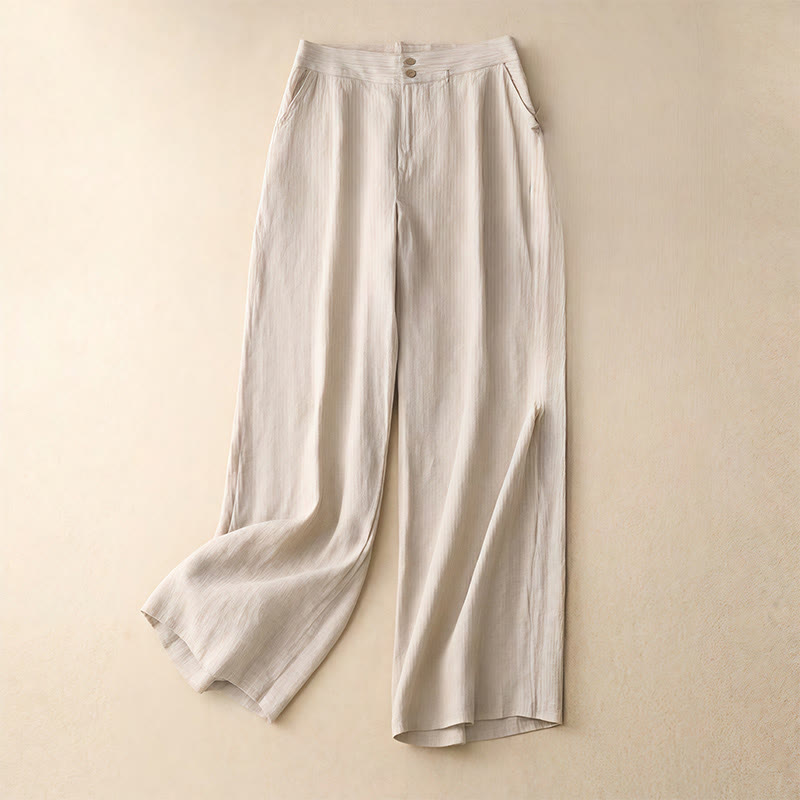 Pantalon large en lin pour femme, style été décontracté, avec fermeture éclair et poches , Buddha Stones - Beige - US8-10，UK/AU12-14，EU40-42 (2XL) - image 42