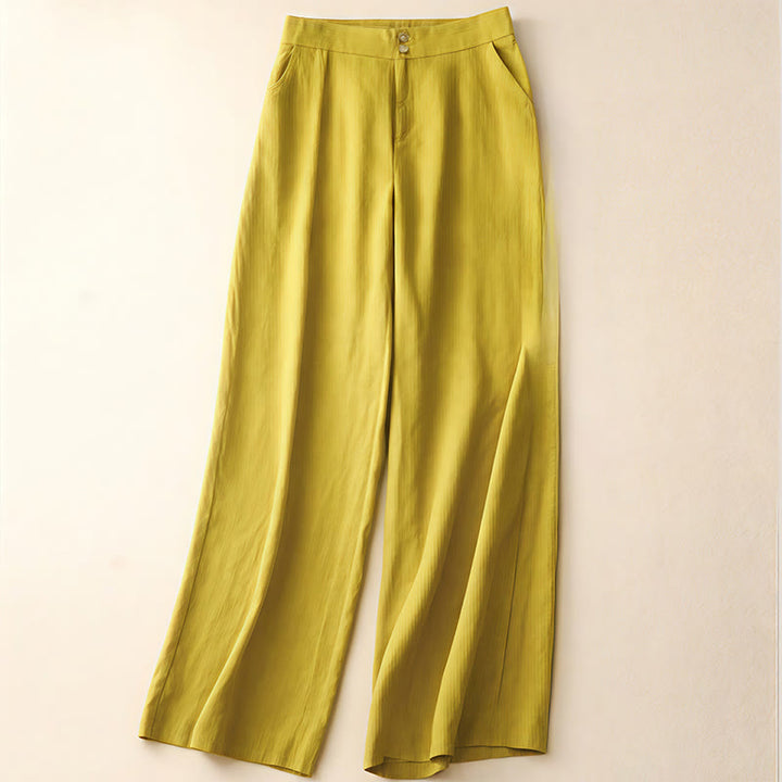 Pantalon large en lin pour femme, style été décontracté, avec fermeture éclair et poches , Buddha Stones - Jaune - US8-10，UK/AU12-14，EU40-42 (2XL) - image 50