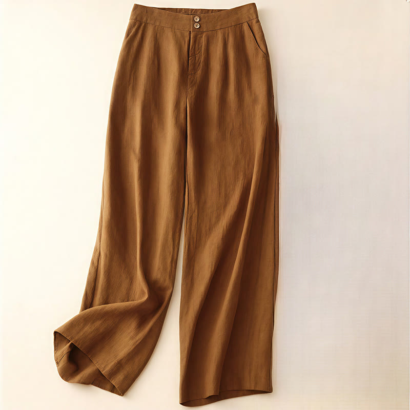 Pantalon large en lin pour femme, style été décontracté, avec fermeture éclair et poches , Buddha Stones - Chocolat - US8-10，UK/AU12-14，EU40-42 (2XL) - image 31