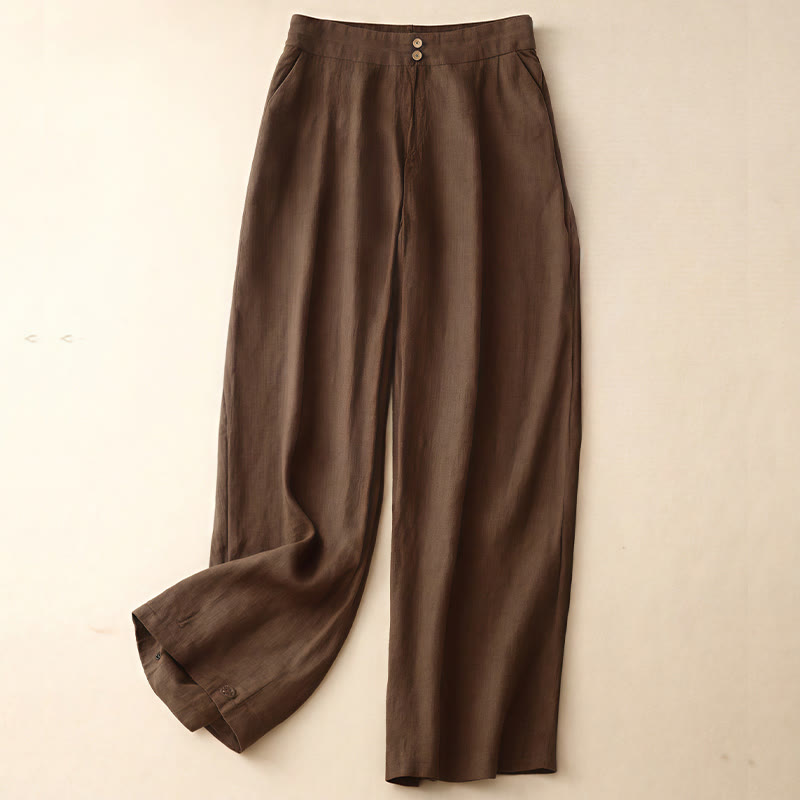 Pantalon large en lin pour femme, style été décontracté, avec fermeture éclair et poches , Buddha Stones - SaddleBrown - US8-10，UK/AU12-14，EU40-42 (2XL) - image 61