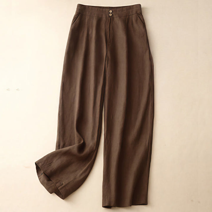Pantalon large en lin pour femme, style été décontracté, avec fermeture éclair et poches , Buddha Stones - SaddleBrown - US8-10，UK/AU12-14，EU40-42 (2XL) - image 61