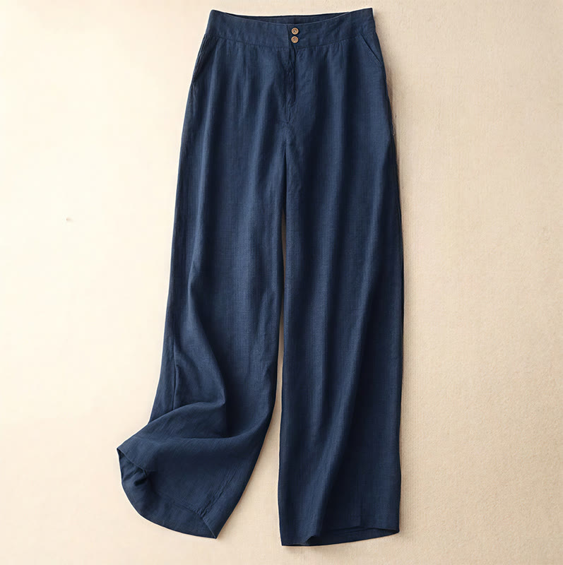 Pantalon large en lin pour femme, style été décontracté, avec fermeture éclair et poches , Buddha Stones - Marine - US8-10，UK/AU12-14，EU40-42 (2XL) - image 55