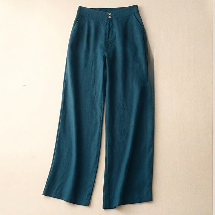 Pantalon large en lin pour femme, style été décontracté, avec fermeture éclair et poches , Buddha Stones - Sarcelle - US8-10，UK/AU12-14，EU40-42 (2XL) - image 0