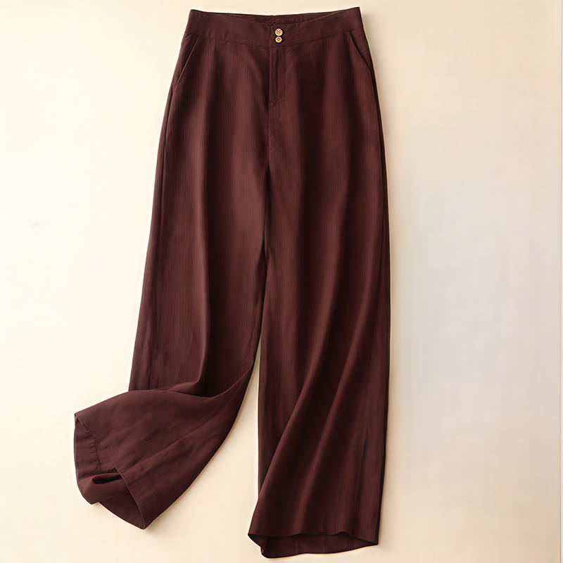 Pantalon large en lin pour femme, style été décontracté, avec fermeture éclair et poches , Buddha Stones - Brun - US8-10，UK/AU12-14，EU40-42 (2XL) - image 26