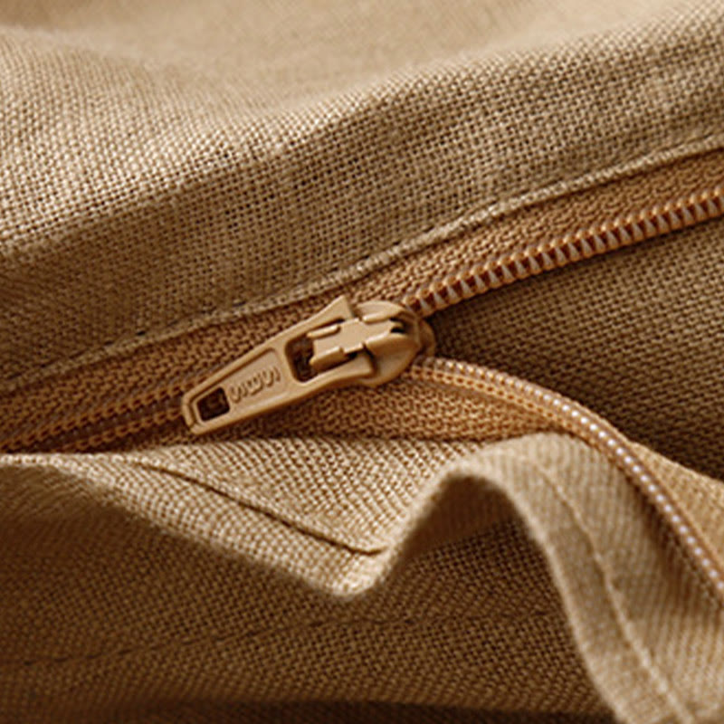 Pantalon large en lin pour femme, style décontracté et simple, avec poches zippées, motif Buddha Stones , été - image 42