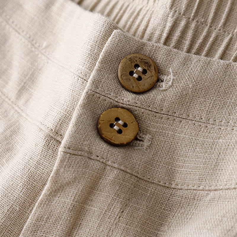 Pantalon large en lin pour femme, style décontracté et simple, avec poches zippées, motif Buddha Stones , été - image 46