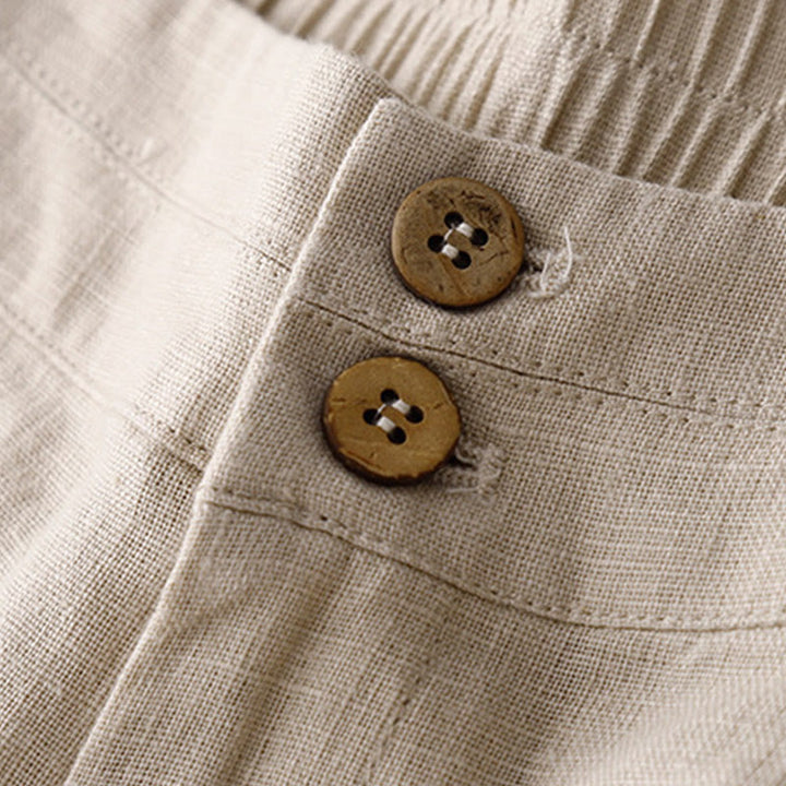 Pantalon large en lin pour femme, style décontracté et simple, avec poches zippées, motif Buddha Stones , été - image 46