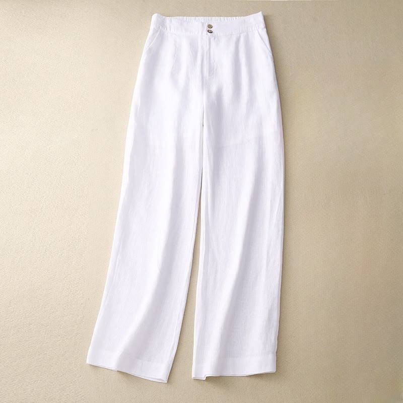 Pantalon large en lin pour femme, style été décontracté, avec fermeture éclair et poches , Buddha Stones - Blanc - US8-10，UK/AU12-14，EU40-42 (2XL) - image 5