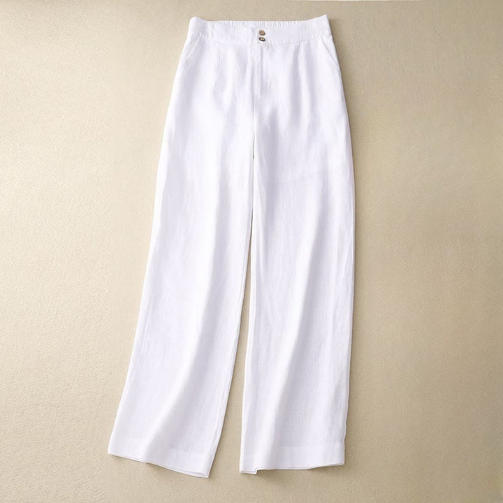 Pantalon large en lin pour femme, style été décontracté, avec fermeture éclair et poches , Buddha Stones - Blanc - US8-10，UK/AU12-14，EU40-42 (2XL) - image 5
