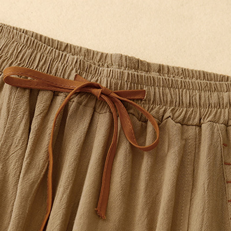 Pantalon large en coton et lin pour femme, Buddha Stones et simple, avec cordon de serrage et poches