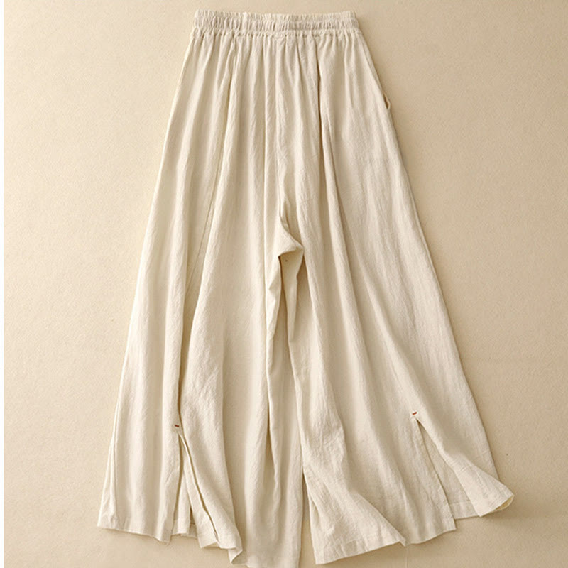 Pantalon large en coton et lin pour femme, Buddha Stones et simple, avec cordon de serrage et poches
