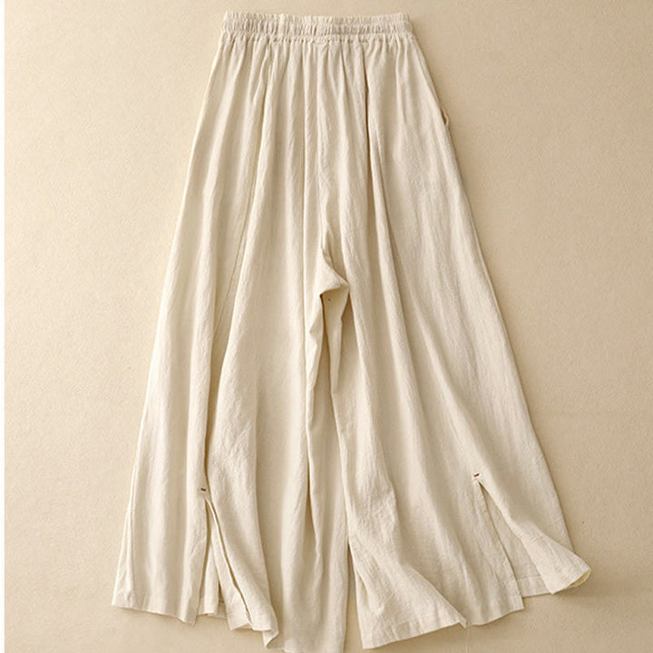 Pantalon large en coton et lin pour femme, Buddha Stones et simple, avec cordon de serrage et poches - image 6