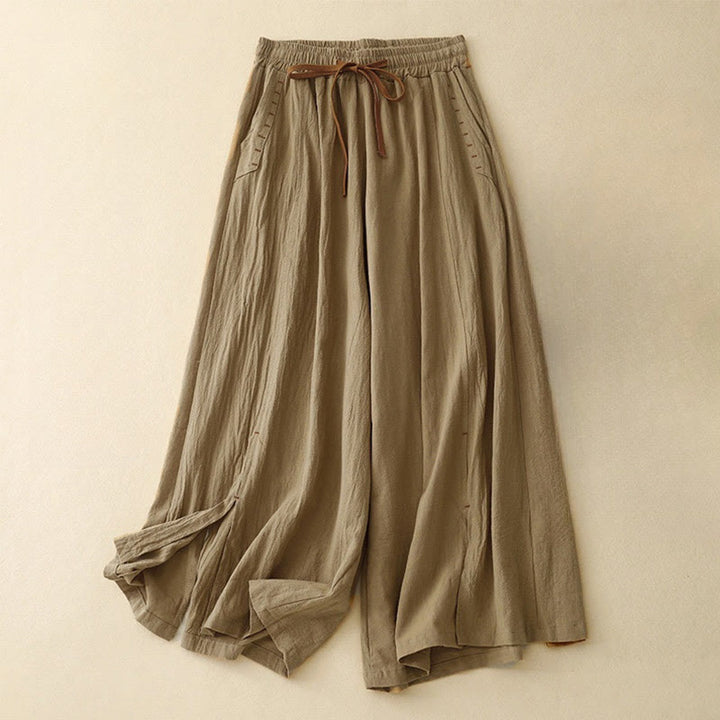 Pantalon large en coton et lin pour femme, Buddha Stones et simple, avec cordon de serrage et poches - Verge d'or foncée - US8-10，UK/AU12-14，EU40-42 (2XL) - image 0
