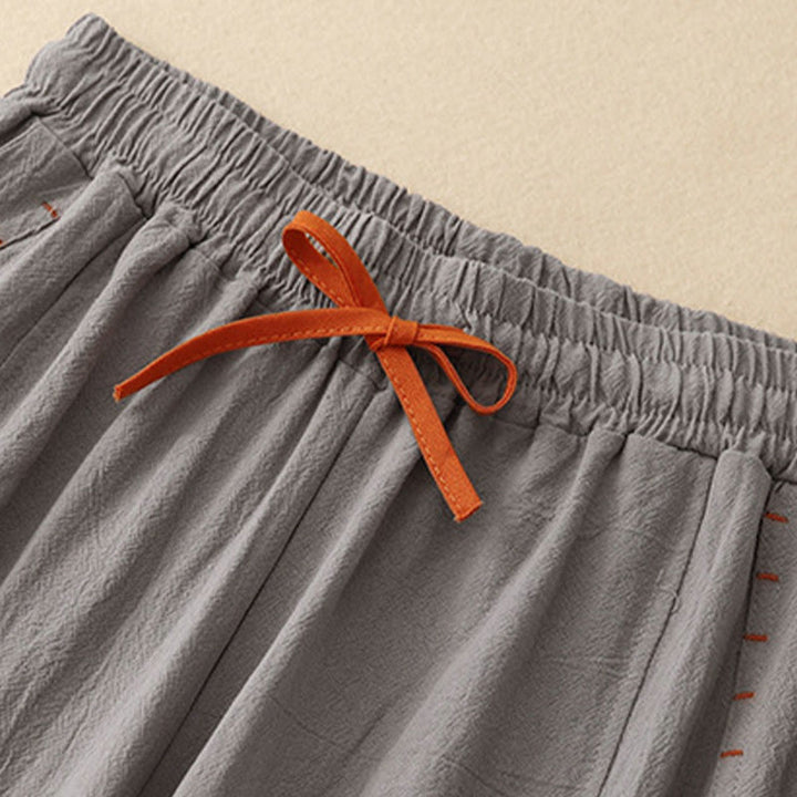 Pantalon large en coton et lin pour femme, Buddha Stones et simple, avec cordon de serrage et poches - image 16