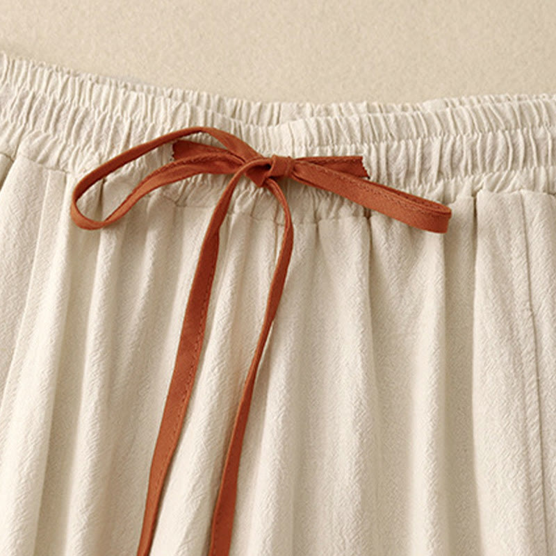 Pantalon large en coton et lin pour femme, Buddha Stones et simple, avec cordon de serrage et poches